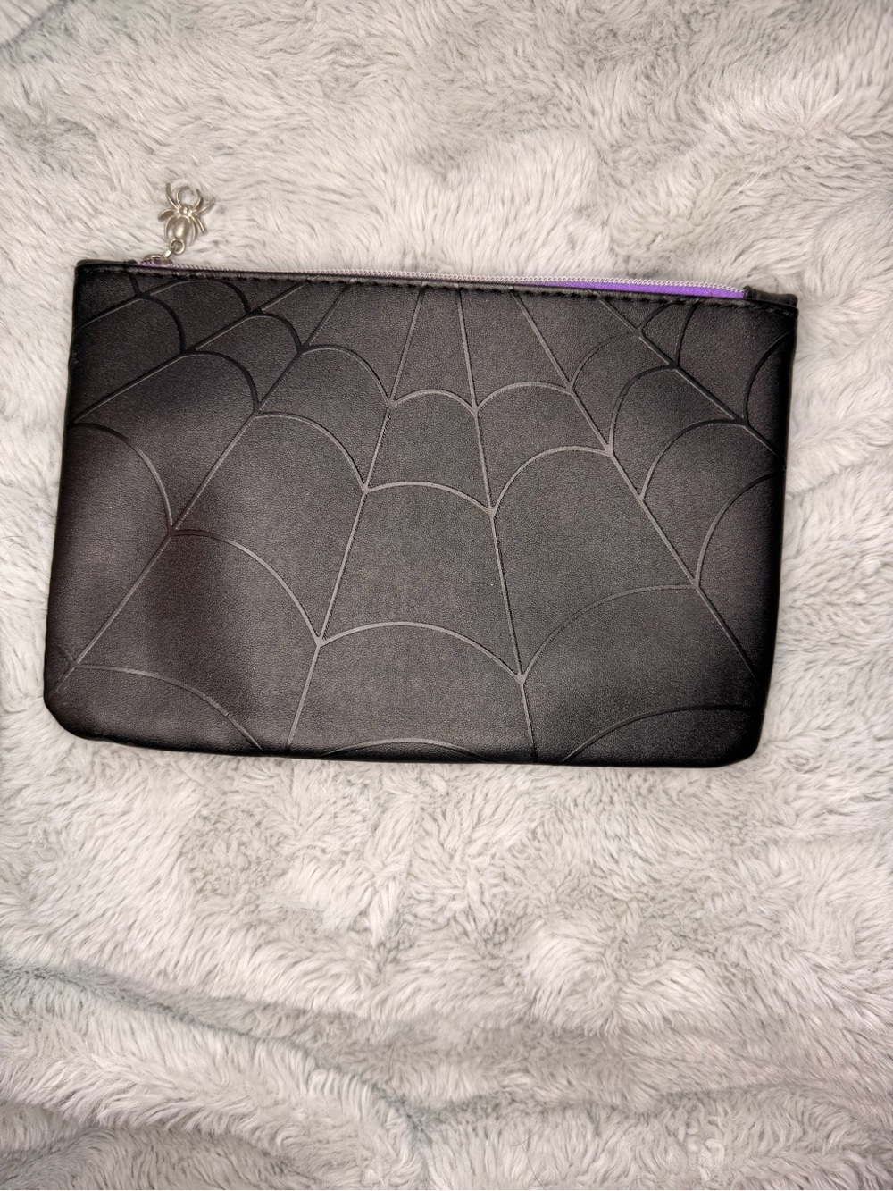 ipsy Black Spiderweb Makeup Bag with Purple Zip Accent